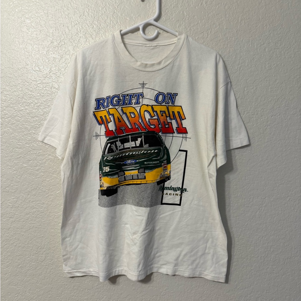 Remington Racing White T-Shirt with Green and Yellow Design